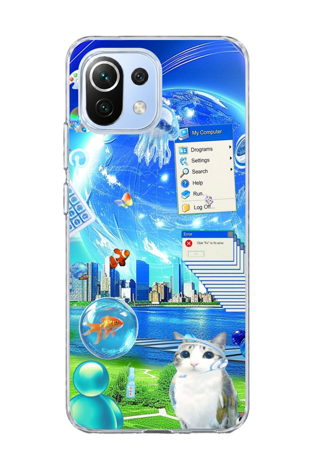 Mi 11 Lite Compatible Transparent Phone Case with Jellyfish and Cat Print