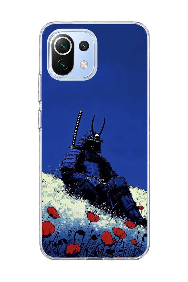 Mi 11 Lite Compatible Blue Samurai Poppy Printed Transparent Phone Case
