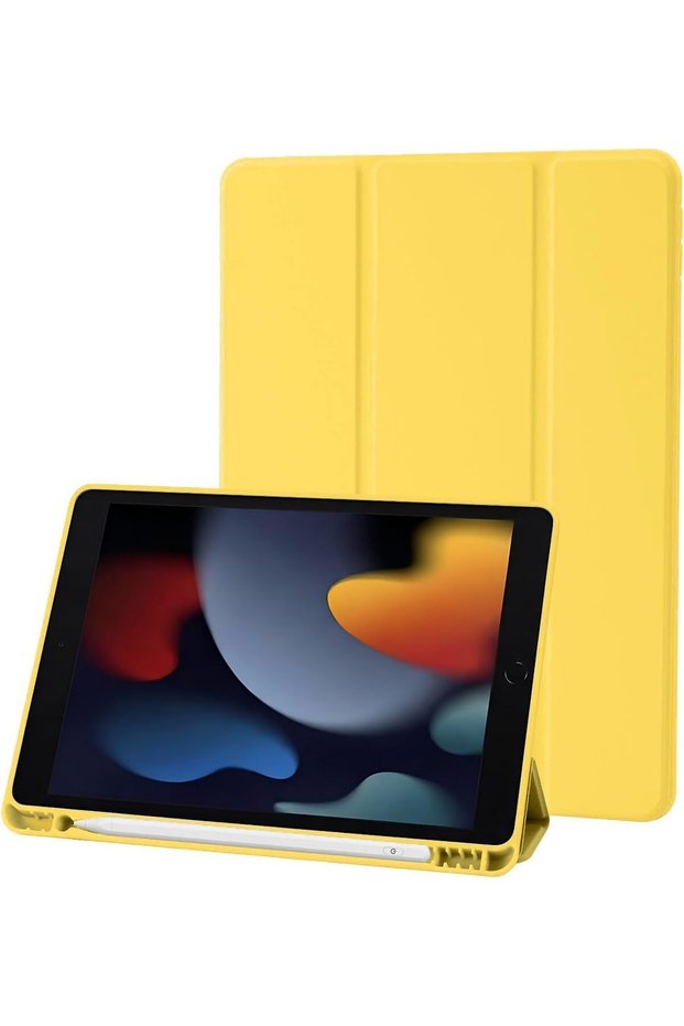BluePeak iPad 10.2 Case Compatible with iPad 9th/8th/7th Generation (2021/2020/2019) – Trifold Stand Protective Cover with Pencil Holder, Auto Sleep/Wake, Slim Smart Case - Yellow