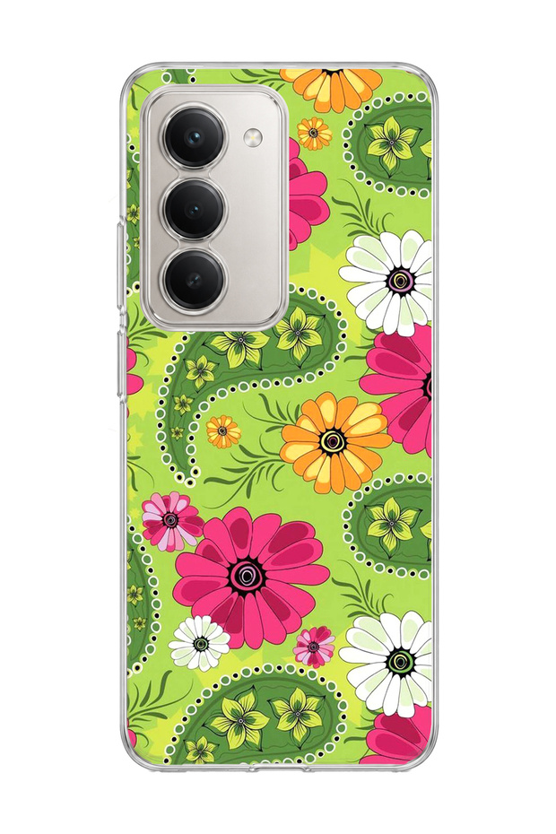 Redmi 15 Compatible Green Shawl Pattern Printed Transparent Phone Case