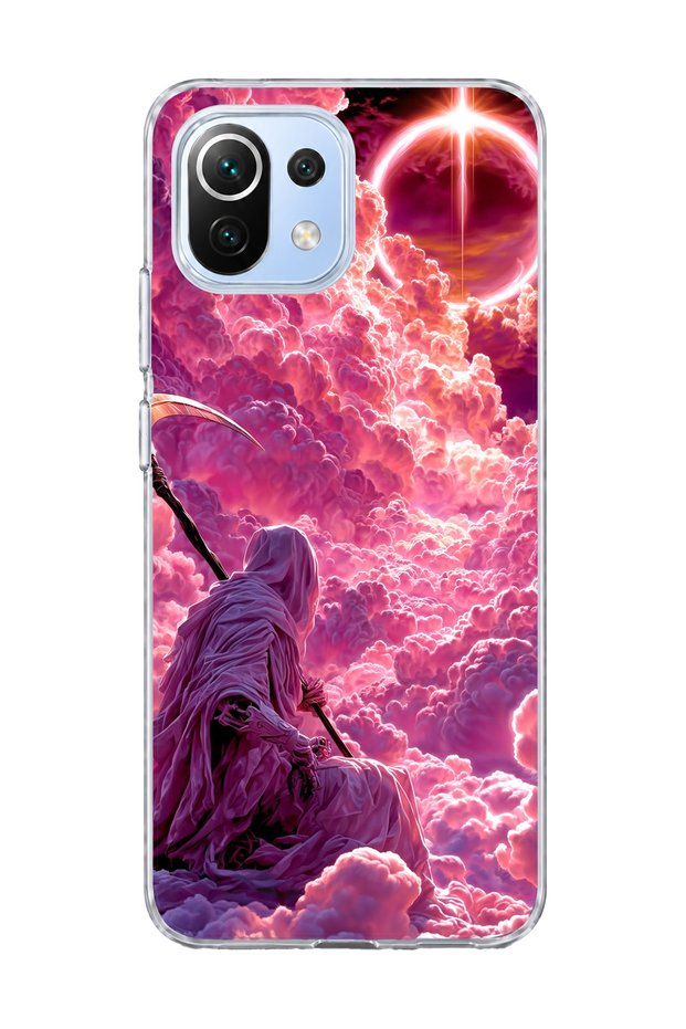 Mi 11 Lite Compatible Azrail Pink Cloud Printed Transparent Phone Case