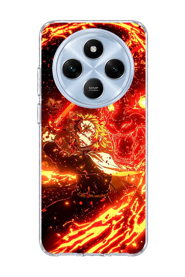 Redmi 14C Compatible Anime Flame Sword Printed Transparent Phone Case
