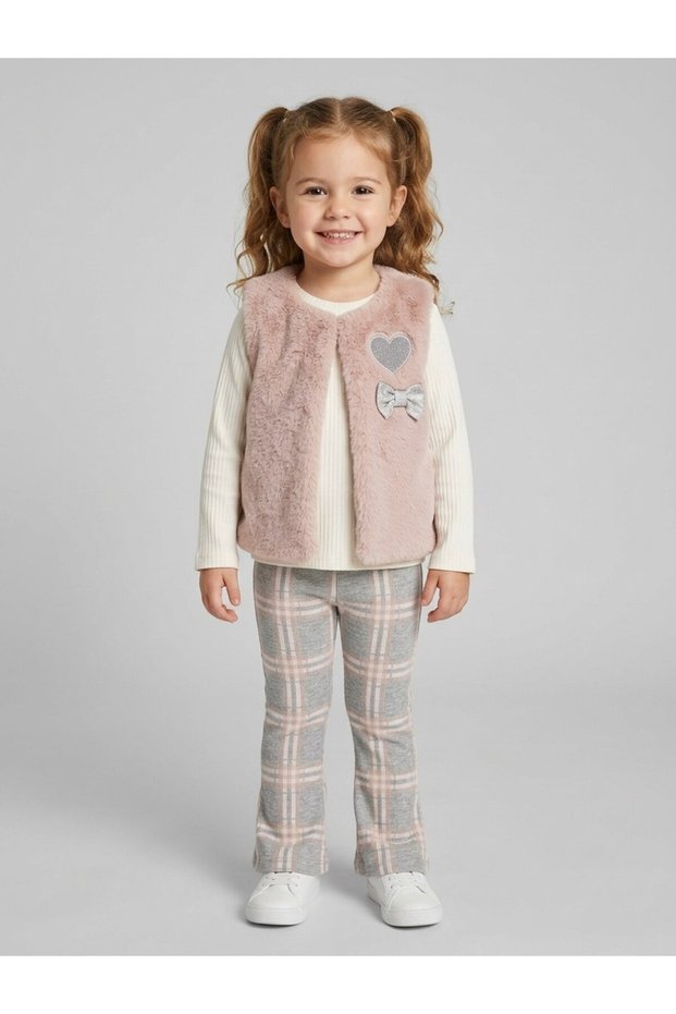Girl's Heart Embroidered Plush Vest Set Bbr-5167
