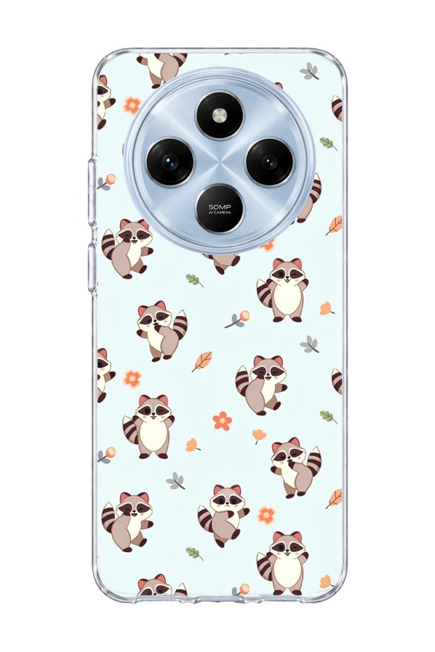 Redmi 14C Compatible Cute Raccoon Printed Transparent Phone Case