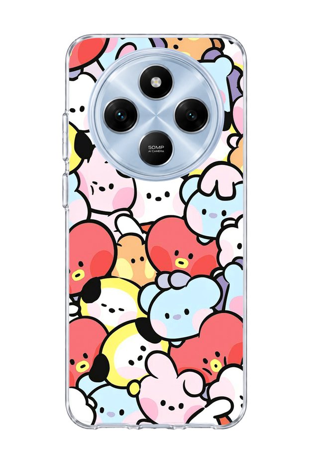 Redmi 14C Compatible Cute Colorful Characters Printed Transparent Phone Case