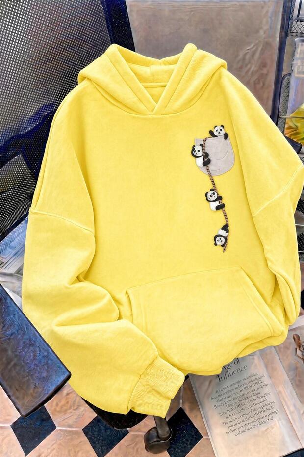 Sw Cute Panda Detailed Oversize Hooded Sweatshirt with Kangaroo Pocket (Hoodie)