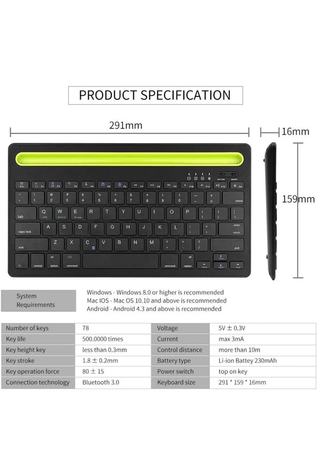Kannzz Rechargeable Bluetooth Keyboard Arabic & English with Wireless Mouse: Multi-Device Dual Channel Compatibility for iOS, Windows, and Android - Black