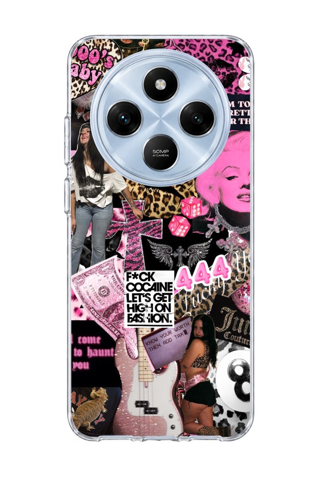 Redmi 14C Compatible Pink Leopard Fashion Printed Transparent Phone Case