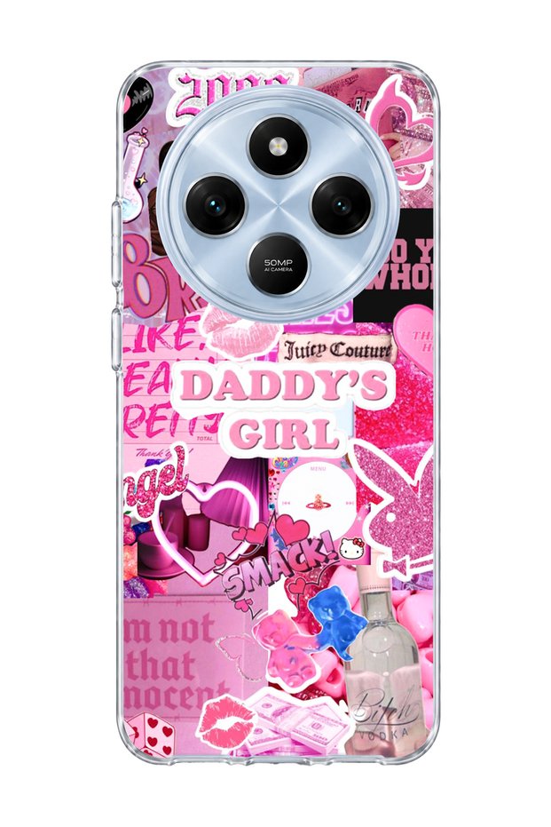 Redmi 14C Compatible Pink Lip Heart Printed Transparent Phone Case
