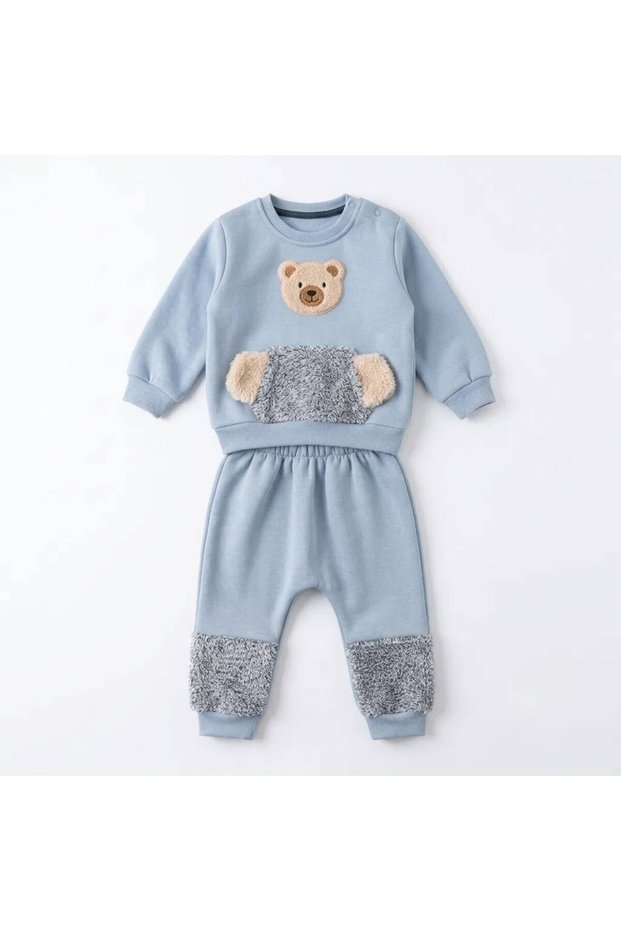 2-Piece Baby Boy Set, Baby Bear Embroidered, 3 Threaded, 100% Cotton, 6-9-12-18-24 Months, Top and Bottom, 2-Piece Newborn Baby Set