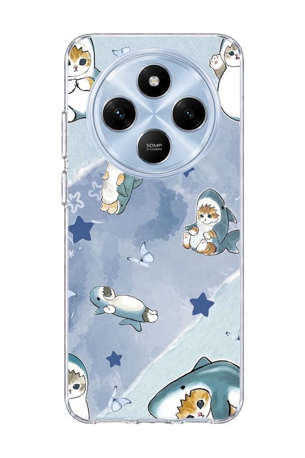 Redmi 14C Compatible Shark Costume Cat Printed Transparent Phone Case