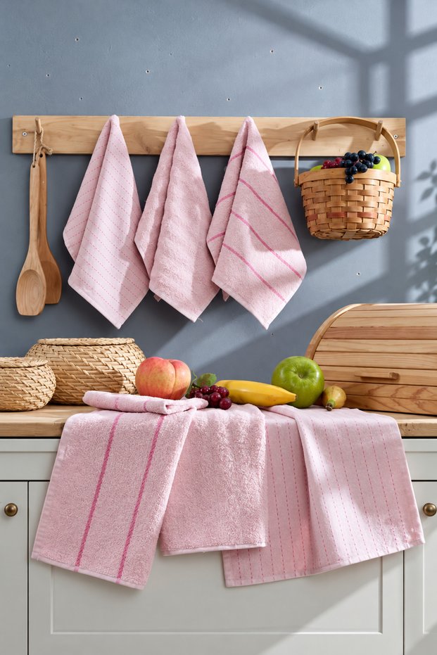 Line Detailed Six-Piece Kitchen Towel Powder Set