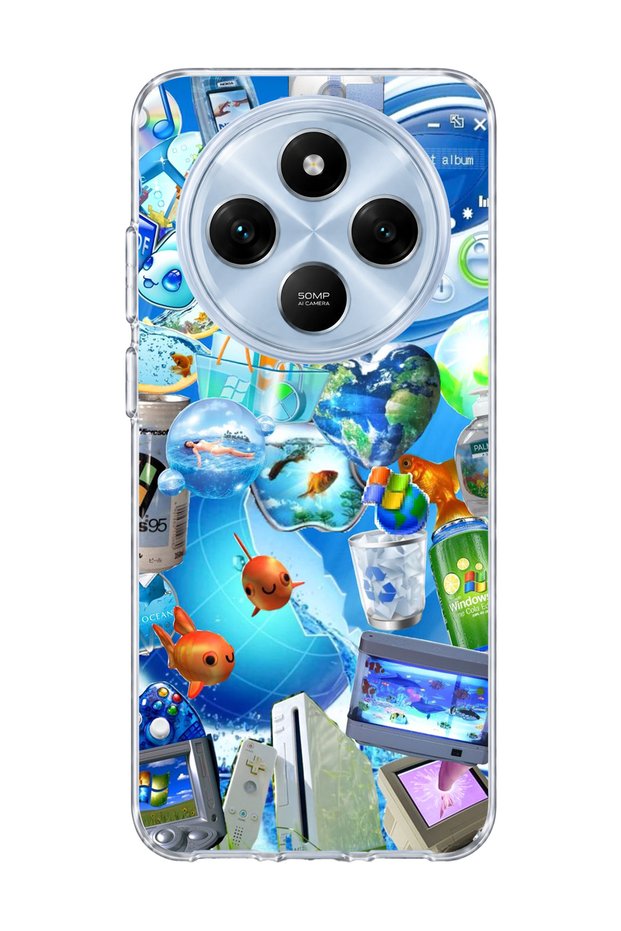 Redmi 14C Compatible Blue Bubble Fish Printed Transparent Phone Case
