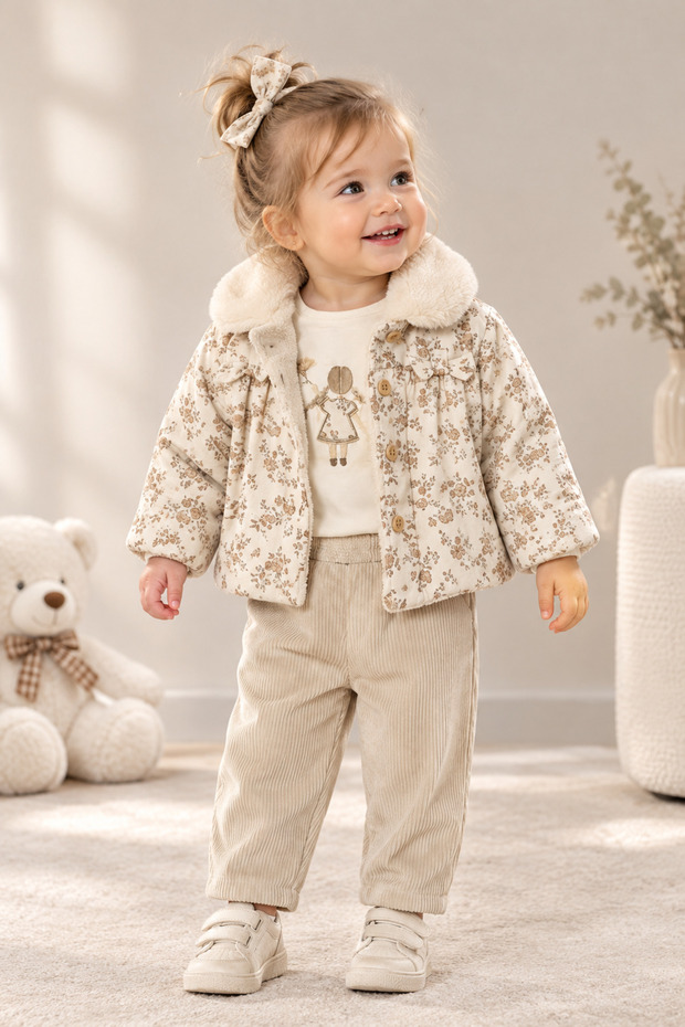 Baby Girl Floral Printed 3-Piece Coat Set Bry-5193