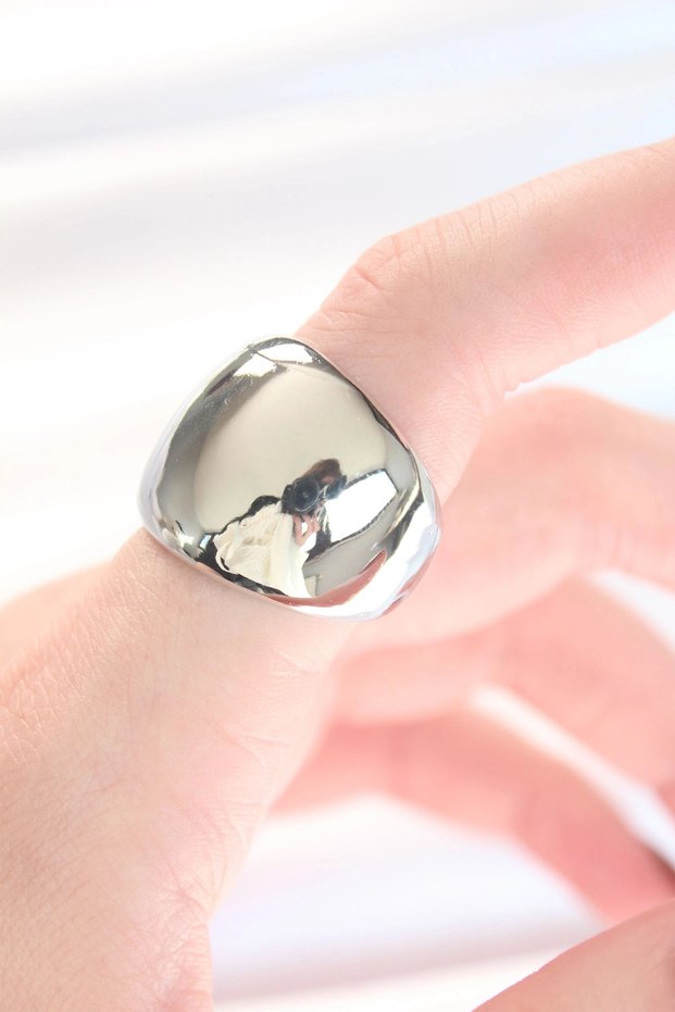 Mey İthalat Plentifulsilver Color Adjustable Curved Mirror Ring