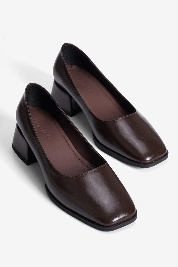 Women's High Heel Shoes Square Toe Thick Heel Margo Brown