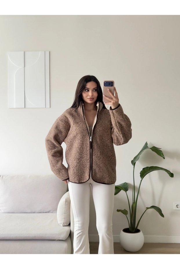Premium Kırçıllı Oversize Ceket - TABA