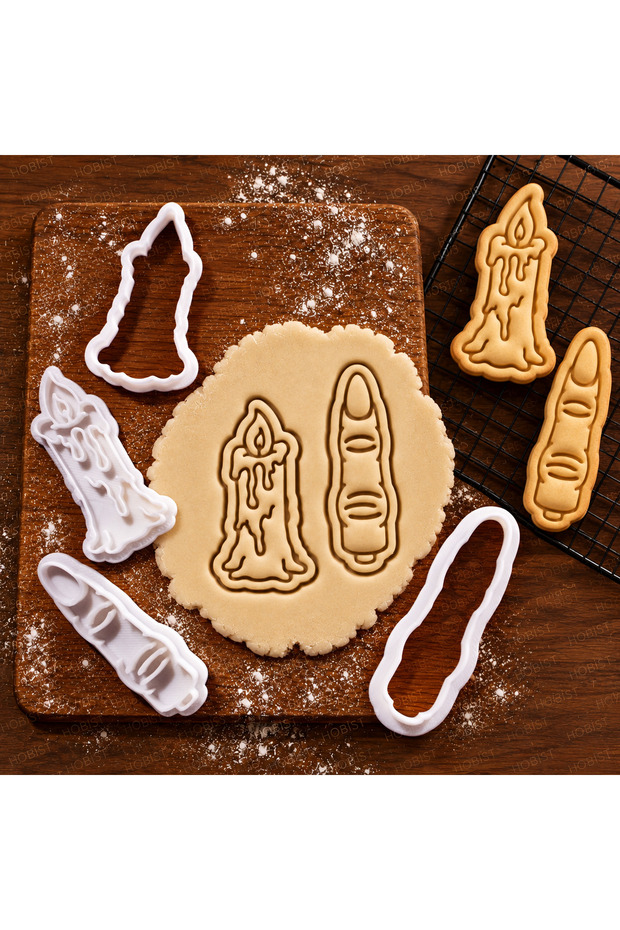 Halloween Witch Finger and Halloween Candle Premium Cookie Mold and Sugar Dough Shaper - Cookie Cutter