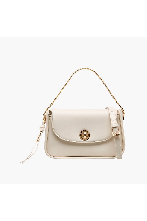 Solid Crossbody Bag with Twist Lock Closure