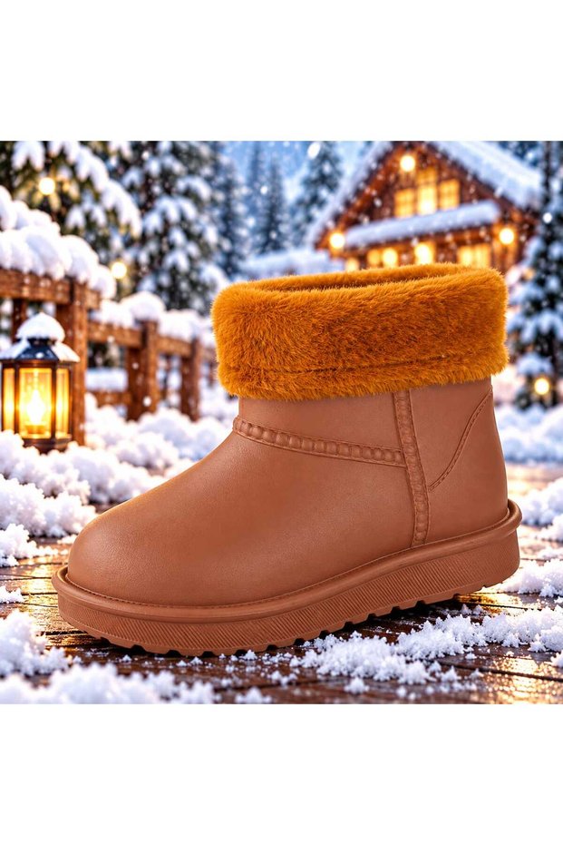 Children's Black Winter Boots with Furry Panda Figure, Thick Sole, Waterproof
