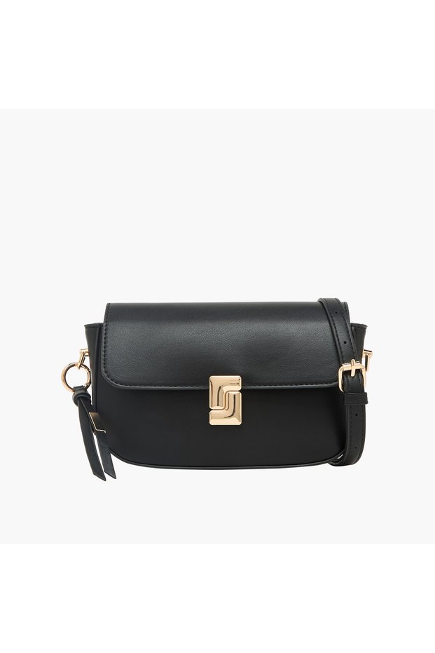 Textured Crossbody Bag with Button Closure
