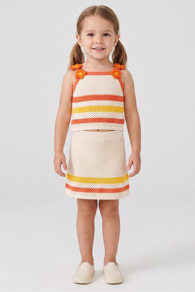 Toddlers Girl 2 Pcs Stripe Top And Skirt Set, Multicolor