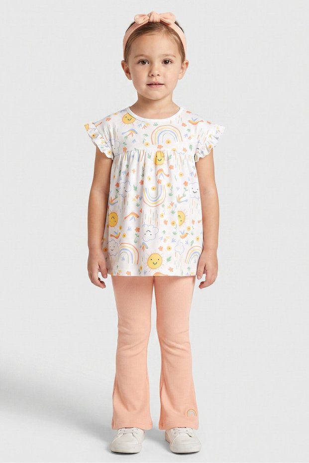 Toddlers Girl 3 Pcs Graphic Top And Embroidered Bottom Set, Multicolor