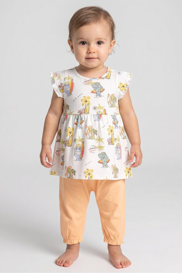 Toddlers Girl 2 Pieces Graphic Print Dress And Pants Set, Multicolor