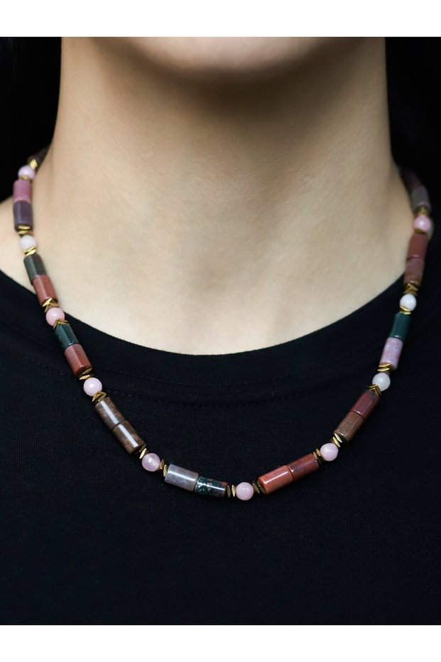 Natural Stone Indian Agate Pink Quartz Hematite Natural Stone Women's Necklace Balance Love and Grounding Euk57Hapk