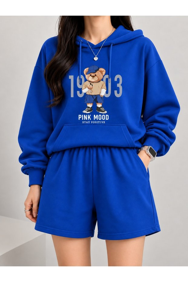 Unisex 3 Thread Thick Hooded Sweatshirt Multi-Colored Oversize Hoodie