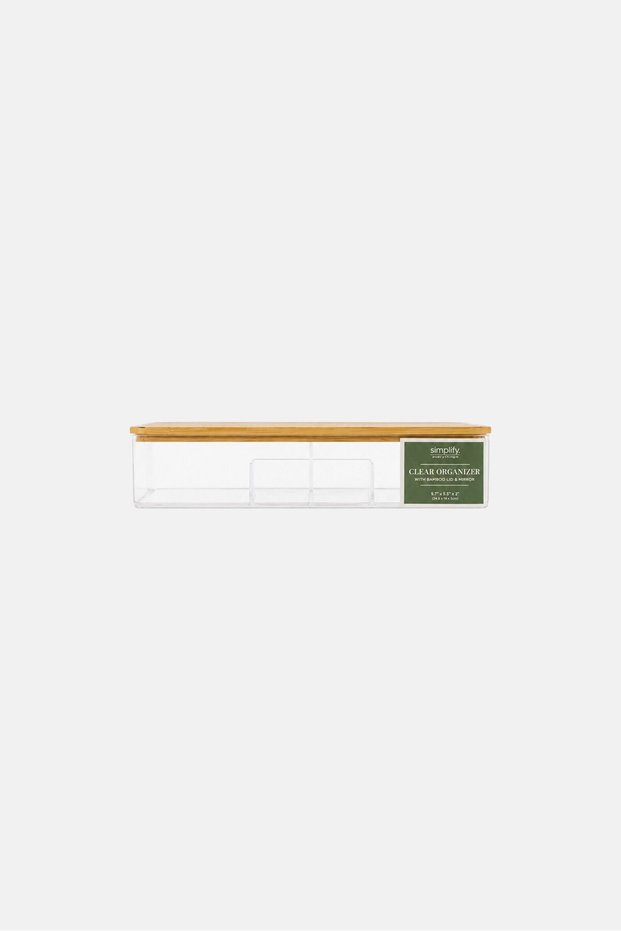 5 Compartment Organizer With Mirrored Bamboo Lid, Transparent