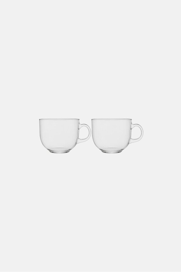 2 Pieces Wide Mouth Glass Mugs Set, Transparent
