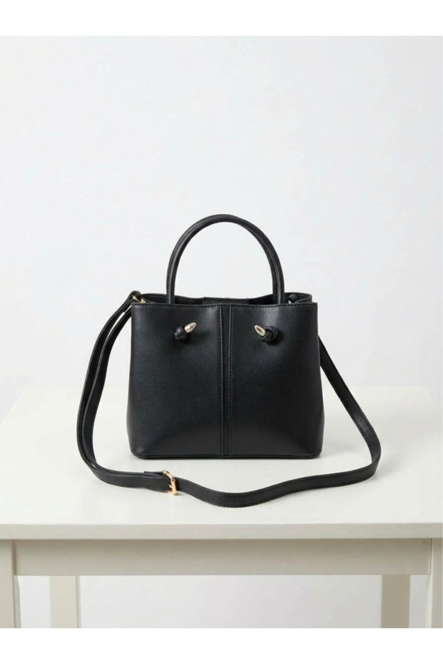 Knot Model Black Color Hand and Shoulder Bag with Double Compartment and Internal Wallet