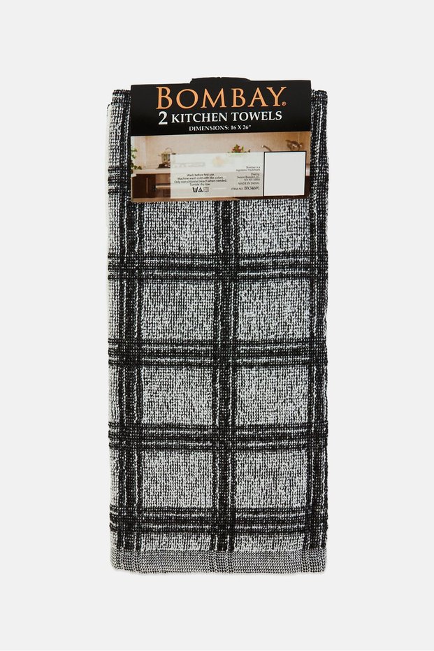 2 Pcs Double Sided Checkered Cotton Kitchen Towel, Multicolor