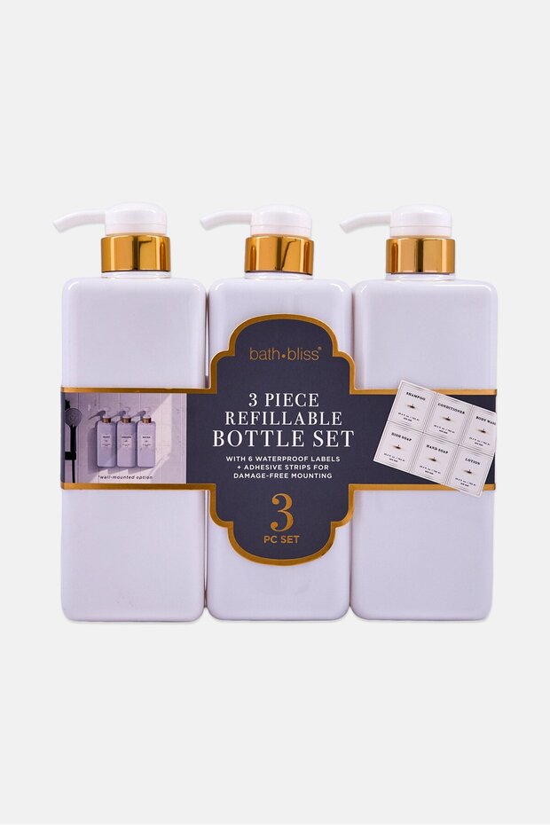 3 Pieces Refillable Bottle Set 750ml, White