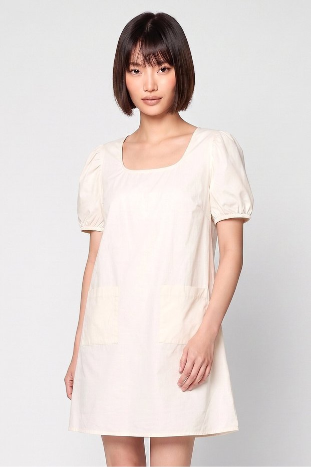 Women Embroidered Mini Dress, Cream