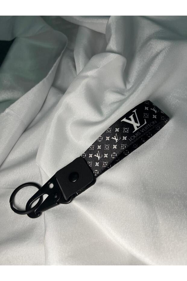White Patterned on Black 15 cm Fabric Keyring Quality Auto-Moto Accessory Double-Sided Printing