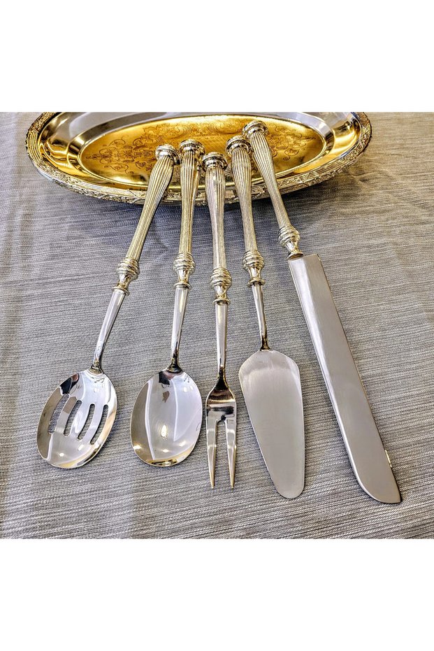 5-Piece Serving Set with Silver Handle