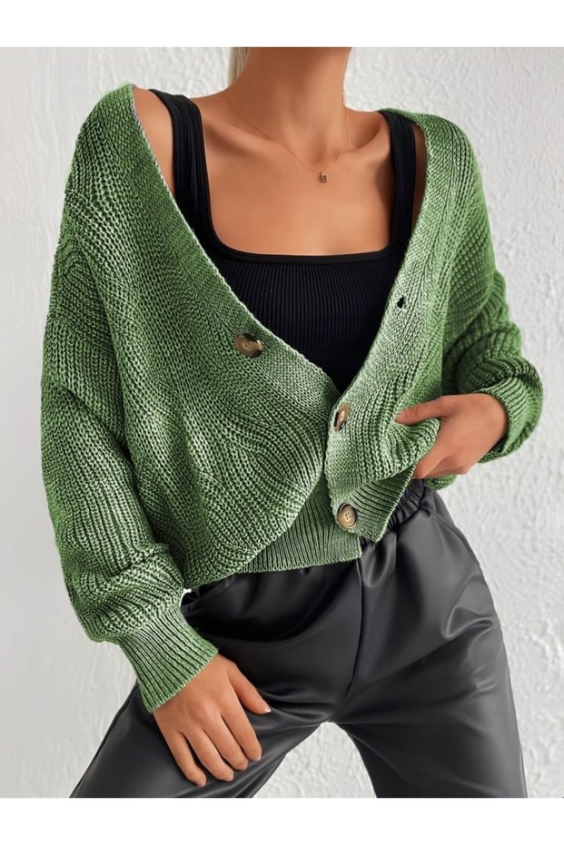 Women's Long Sleeve Button Detail Knitwear Cardigan