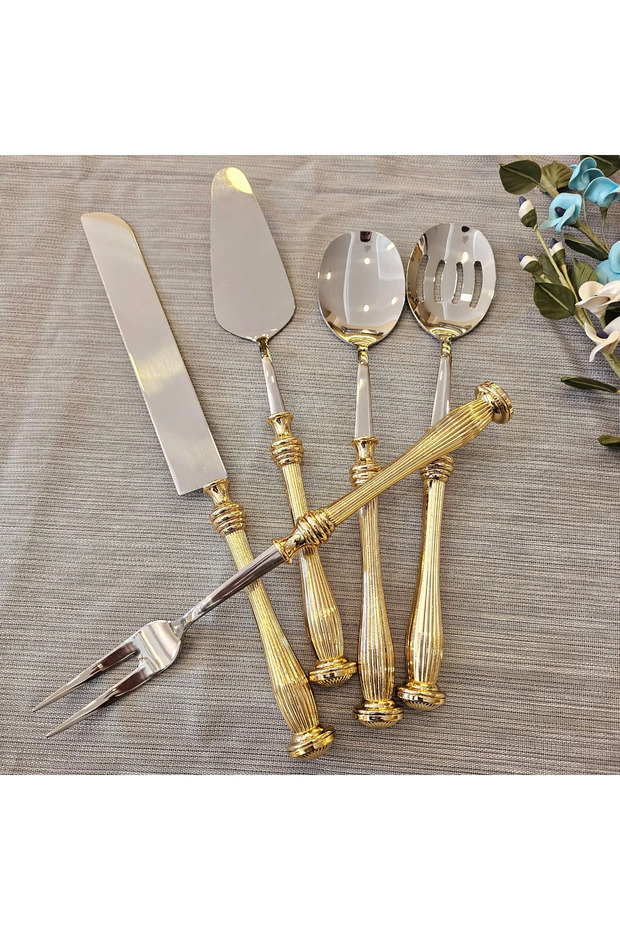 5-Piece Serving Set with Gold Handle