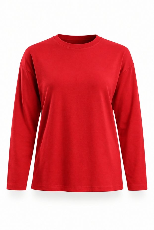 Red Crew Neck Basic Long Sleeve T-Shirt 151357