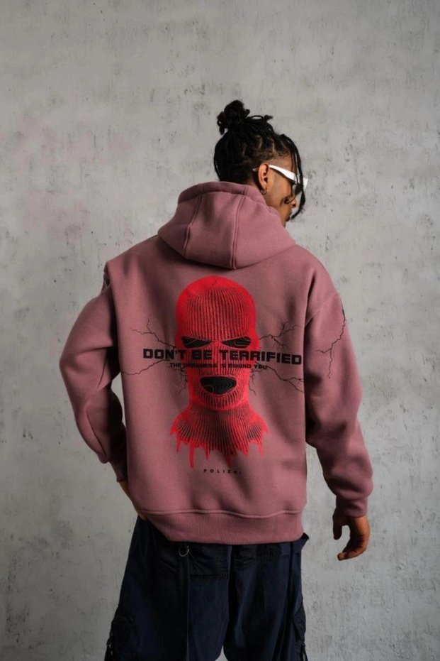 Marchè Bien Men's 3 Thread Cotton Hooded Printed Sweatshirt with Pockets - Dusty Rose