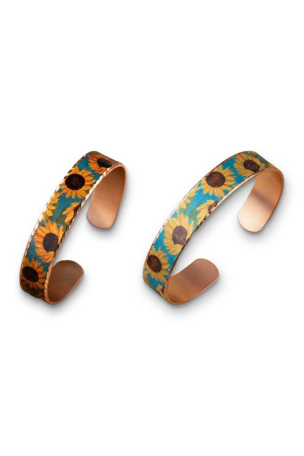 Bahçe Günebakan Mother Daughter Handmade Copper Sunflower Patterned Bracelet Set Adjustable