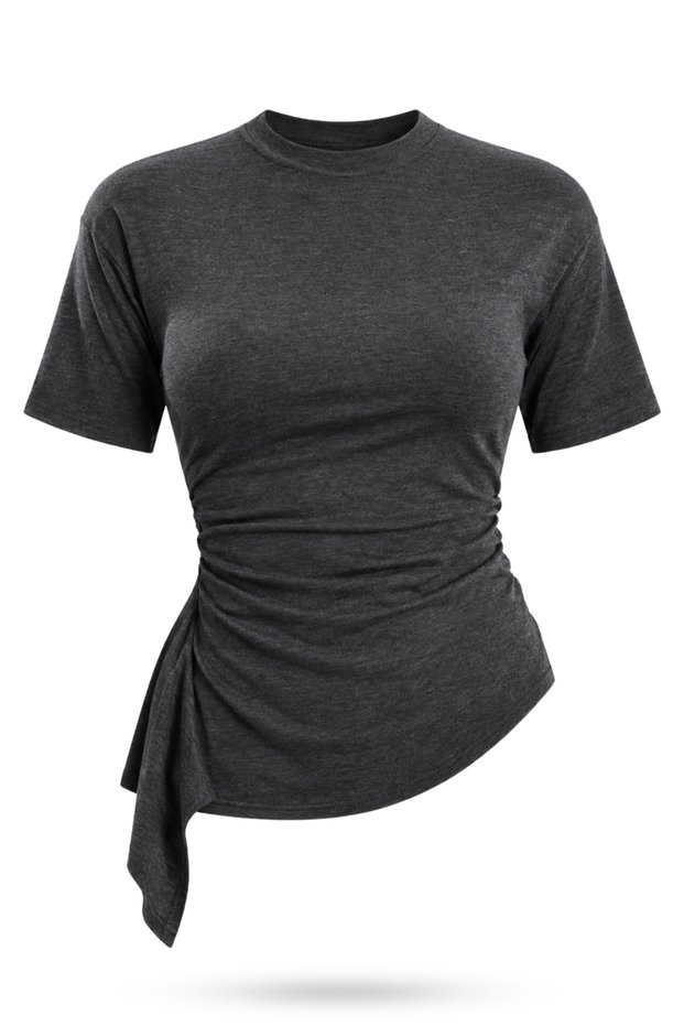 Anthracite Asymmetrical Short Sleeve T-Shirt 17874