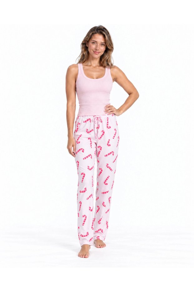Women's Striped Blouse Patterned Strappy Gray Pajama Set