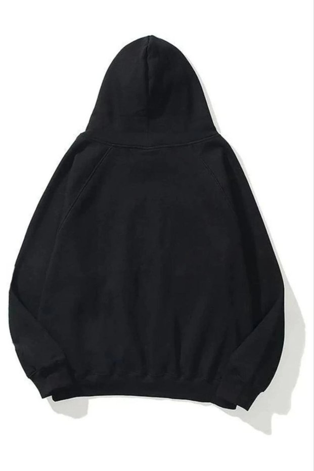 Women's Hooded Kangaroo Pocket 3 Thread Cotton Plain Hoodie Sweatshirt - Black