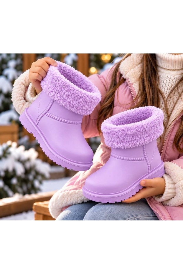 Koko Waterproof Non-Slip Lilac Girls' Eva Rain Snow Boots with Fur Inside