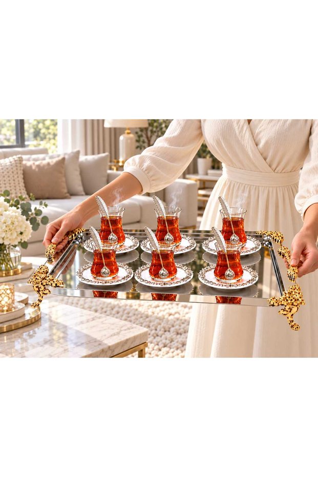 19-Piece High-Grade Original Silver Tea Set with Tea Spoons and Tray for Presentation
