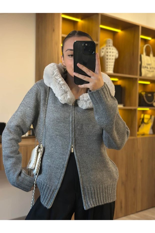 Fur Collar Cardigan