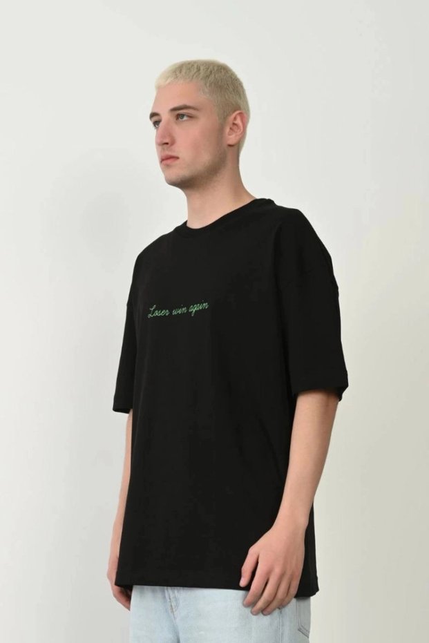 Marchè Bien Men's Printed T-Shirt Short Sleeve Crew Neck Comfort Fit T-Shirt - Black